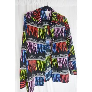 Vintage‎ Jordan Bold Rainbow Ribbon Print Shirt M Button Up Colorful Retro Top